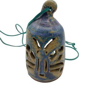 Handmade pottery hanging Butterfly tea light holder blue signed HMM 1995 outdoor